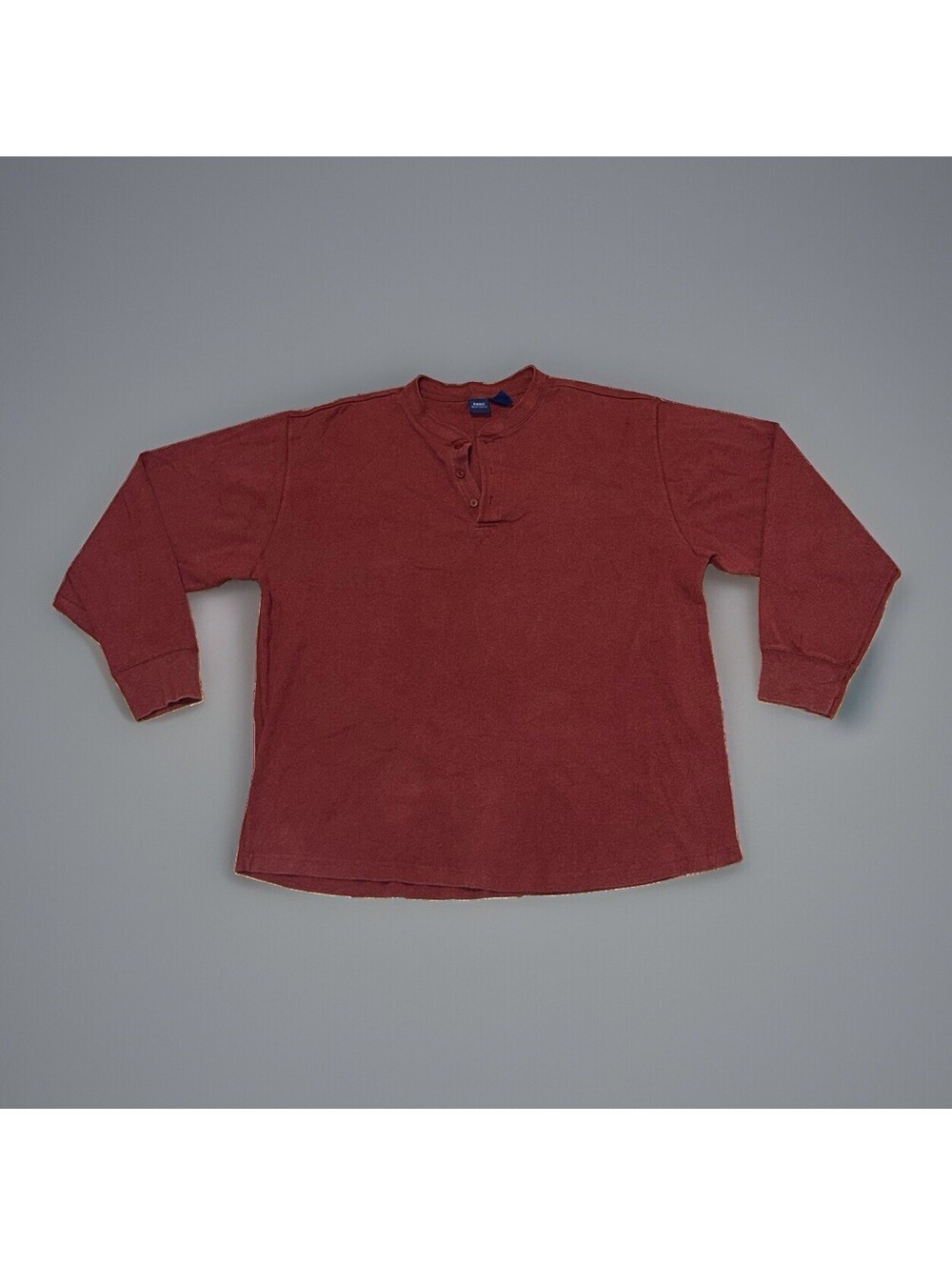 Basic Editions Men's Long-Sleeve Henley Shirt Size XL Burgundy Red 100% Cotton